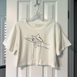 Romwe Cute Cat Print Crop Top Tee, size XL